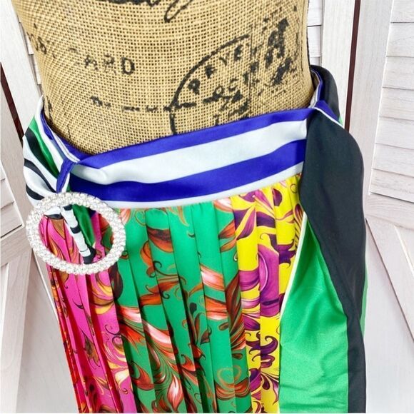 Anthropologie Delfi Collective Skirt Satin Pleated Panel Multicolor Size Medium - Picture 10 of 14